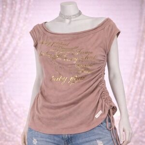 Y2K Baby Phat Top Womens Medium Logo Ruched Side Babydoll Pink 2000s